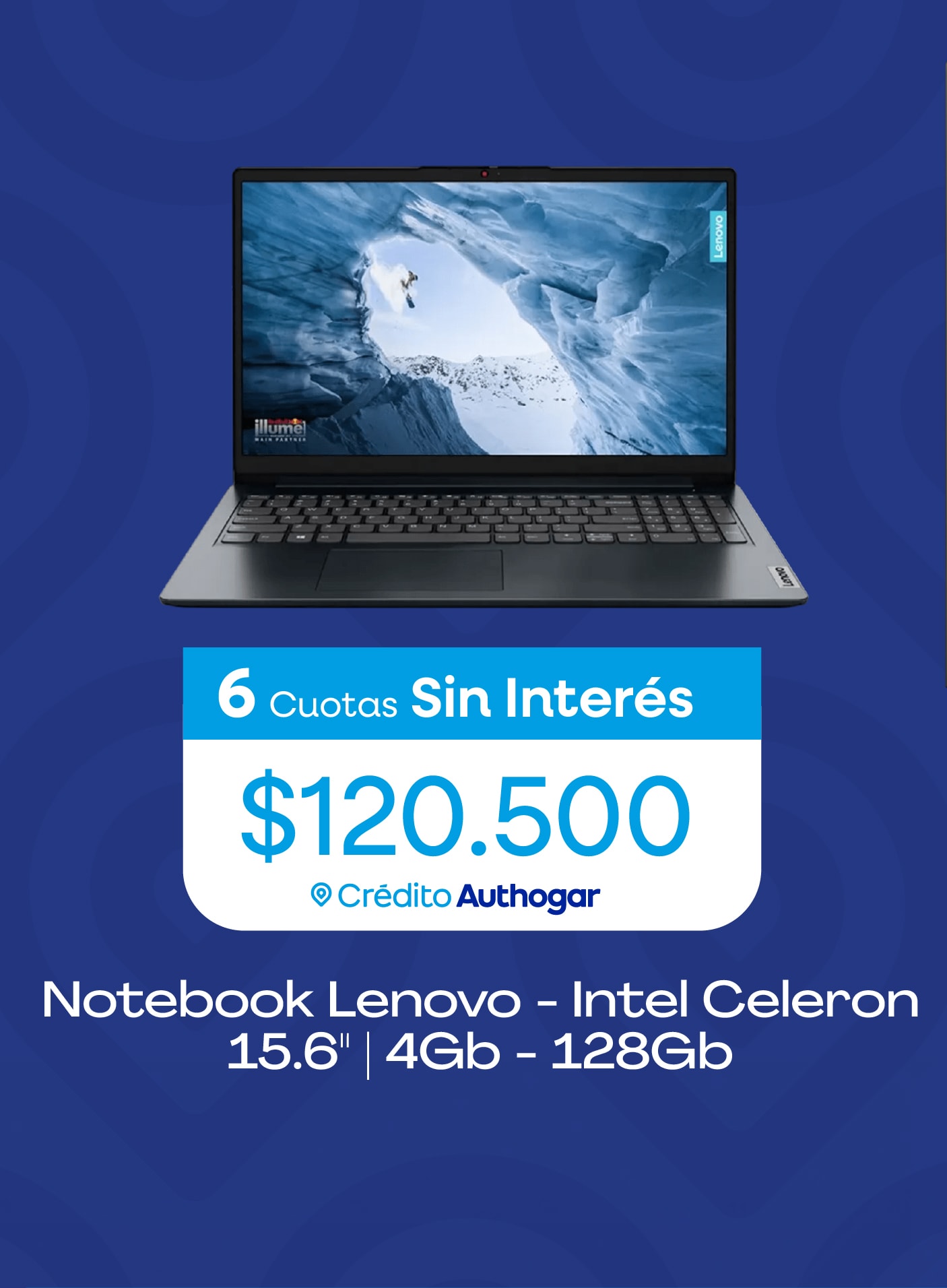 6 Cuotas Sin Interés $216.666 Crédito Authogar Notebook HP - Ryzen 3 14" 8Gb - 512Gb